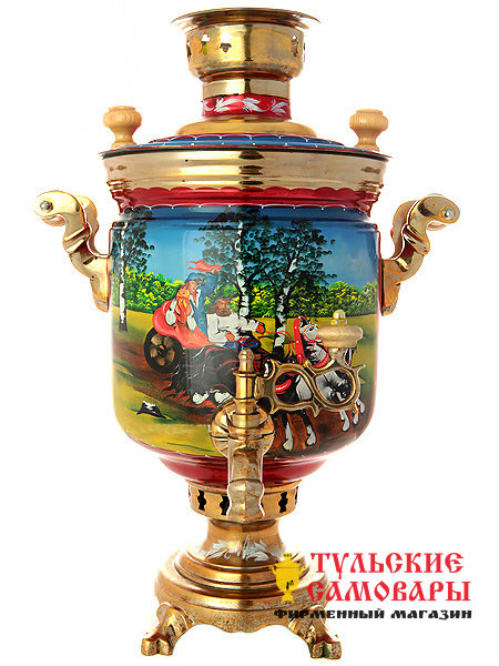 Электрический самовар 10 литров с художественной росписью "Тройка летняя", арт. 121023 фото 1 — Samovars.ru