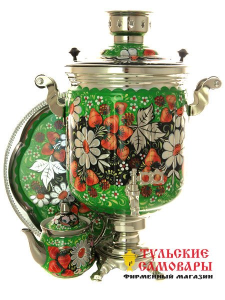 Набор самовар электрический 10 л с росписью "Ромашки на зеленом фоне" арт. 103562 фото 1 — Samovars.ru